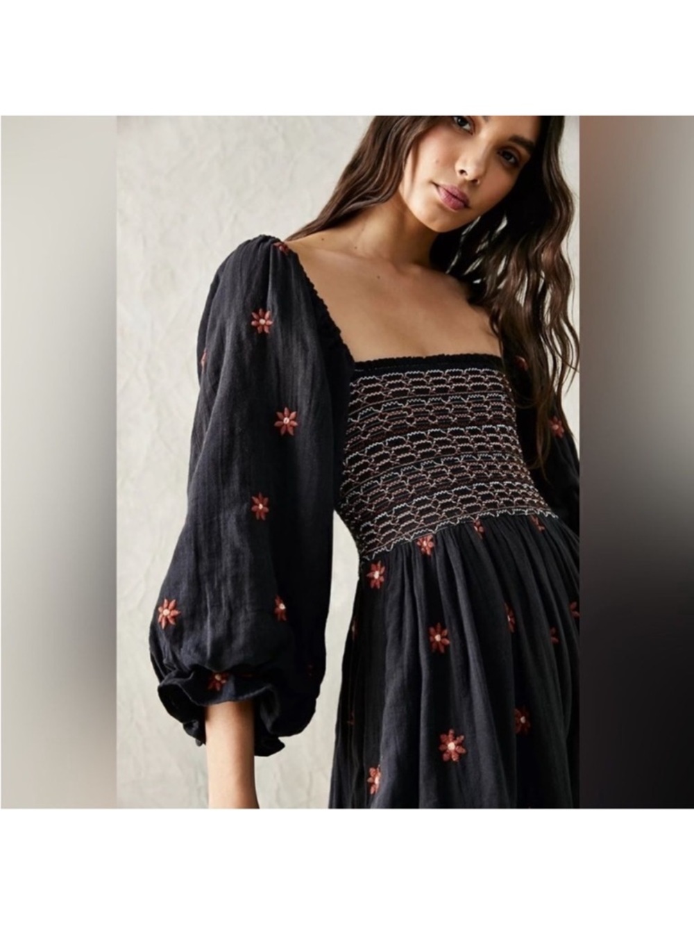 Free People Dahlia Floral Off-Shoulder Dress - Navy - Large - Picture 4 of 10